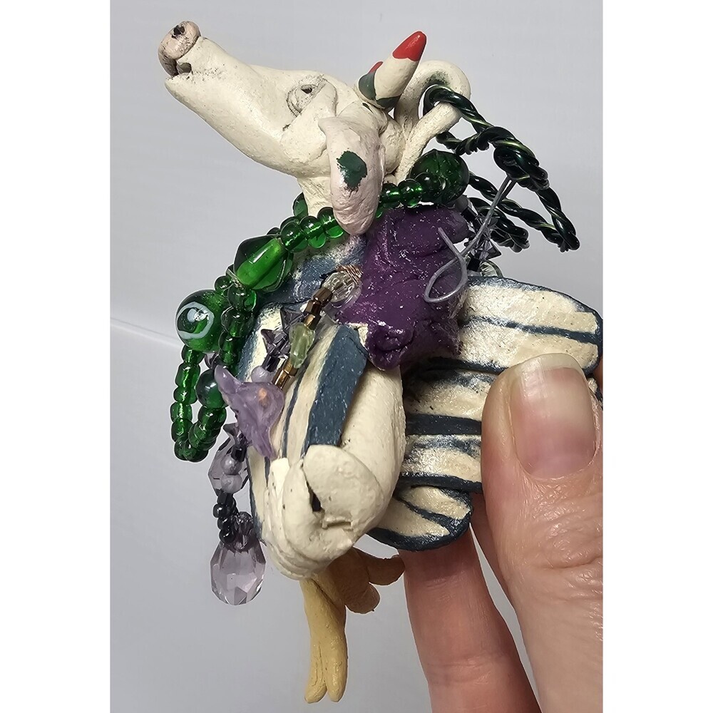 Vtg Handmade Pottery Art Whimsical Flying Bull Ornament By Claire Barr Wilson - Picture 5 of 10